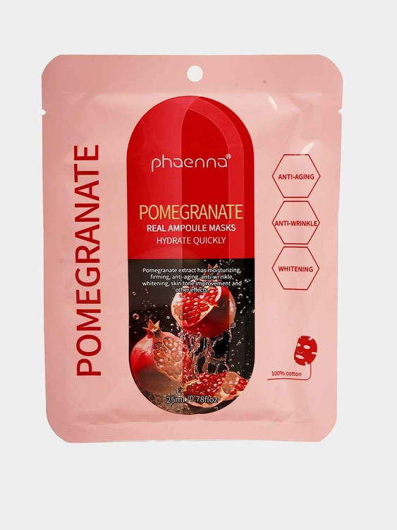 ماسک صورت ورقه ای ضد لک و روشن کننده انار phaenna 25 گرم