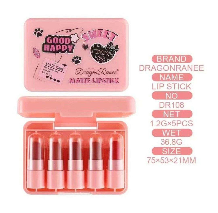 پک رژلب جامد 5 عددی مینی دراگون رانی Dragon Ranee مدل sweet