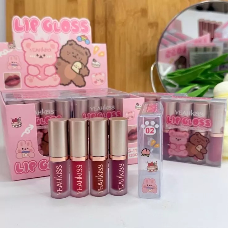 پک رژلب مایع 4 عددی براق یاکیس YEAHKISS مدل خرسی