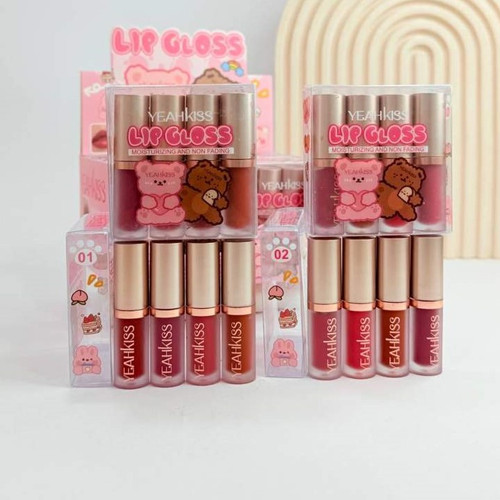 پک رژلب مایع 4 عددی براق یاکیس YEAHKISS مدل خرسی