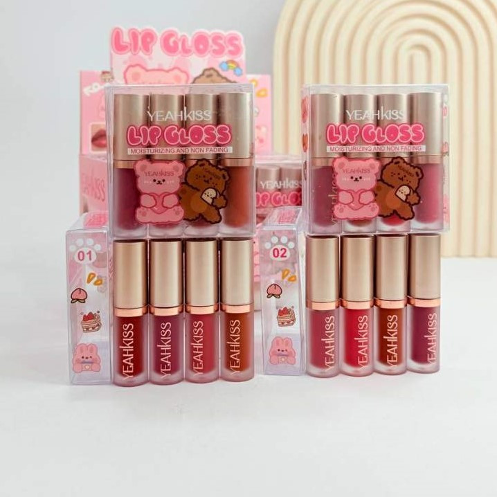 پک رژلب مایع 4 عددی براق یاکیس YEAHKISS مدل خرسی