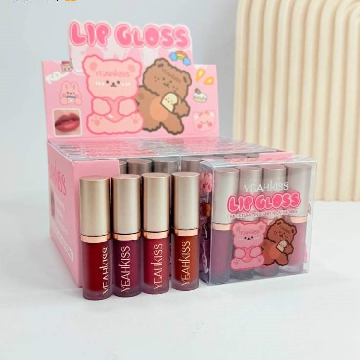 پک رژلب مایع 4 عددی براق یاکیس YEAHKISS مدل خرسی