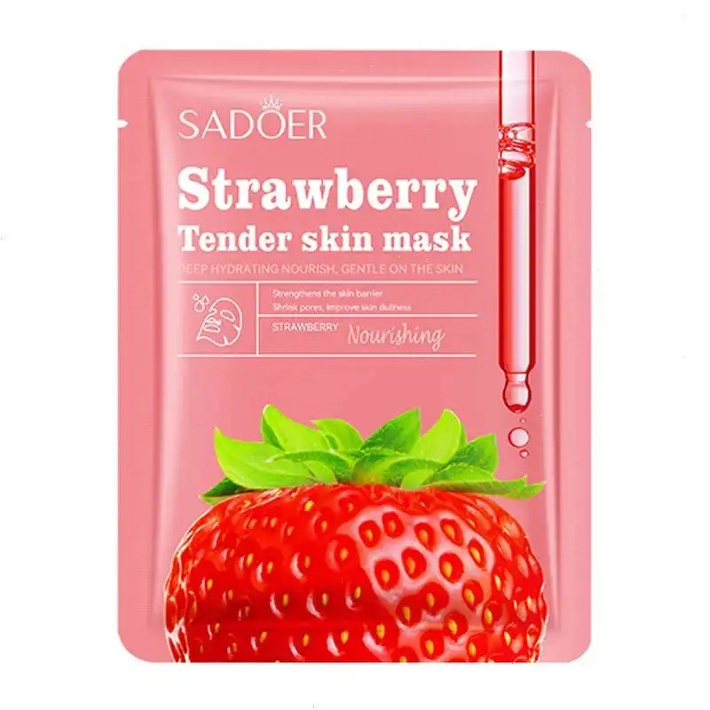 ماسک ورقه ای صورت سفید و مرطوب کننده توت فرنگی سادور وزن 25 گرم SADOER