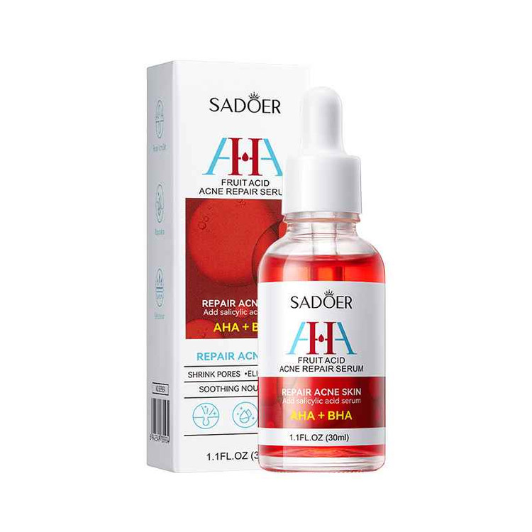 سرم صورت ترمیمکننده پوست و کوچککننده منافذ سادور مدل AHA + BHA حجم 30 میل SADOER