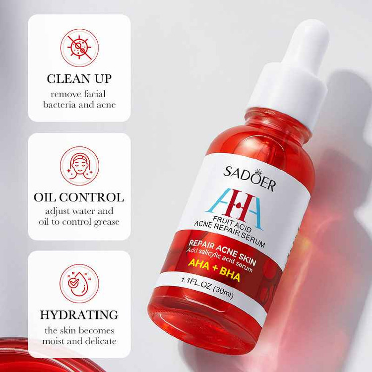 سرم صورت ترمیمکننده پوست و کوچککننده منافذ سادور مدل AHA + BHA حجم 30 میل SADOER