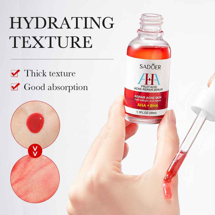 سرم صورت ترمیمکننده پوست و کوچککننده منافذ سادور مدل AHA + BHA حجم 30 میل SADOER