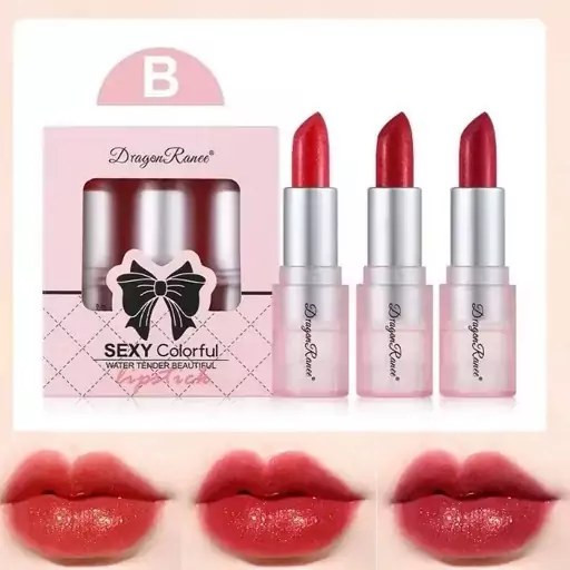 پک رژلب جامد دراگون رانی Dragon Ranee مدل شاین دار بسته 3 عددی