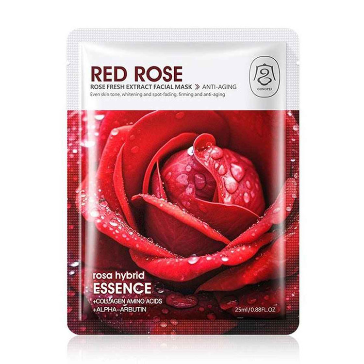 ماسک صورت ورقه ای آبرسان گل رز قرمز GONGPEI