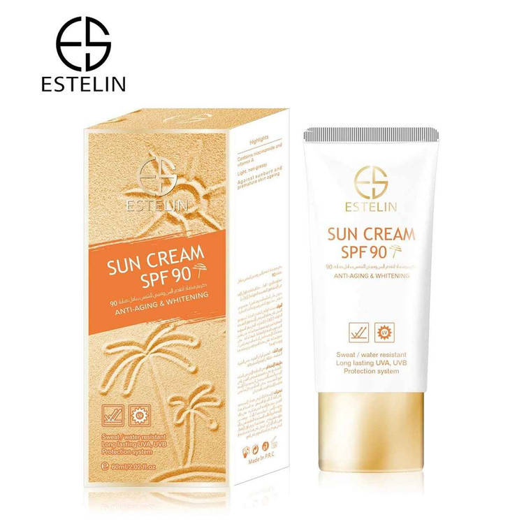 کرم ضد آفتاب صورت و بدن استلین SPF 90 مدل ضد پیری و سفید کننده STELIN