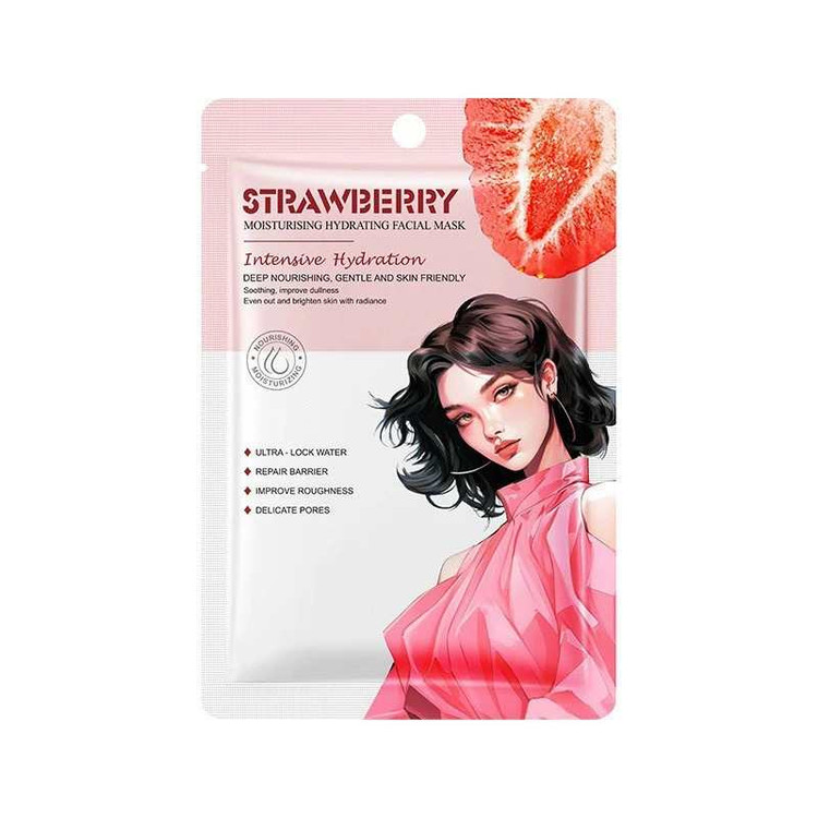 ماسک ورقه ای صورت سفید و مرطوب کننده توت فرنگی وزن 25 گرم