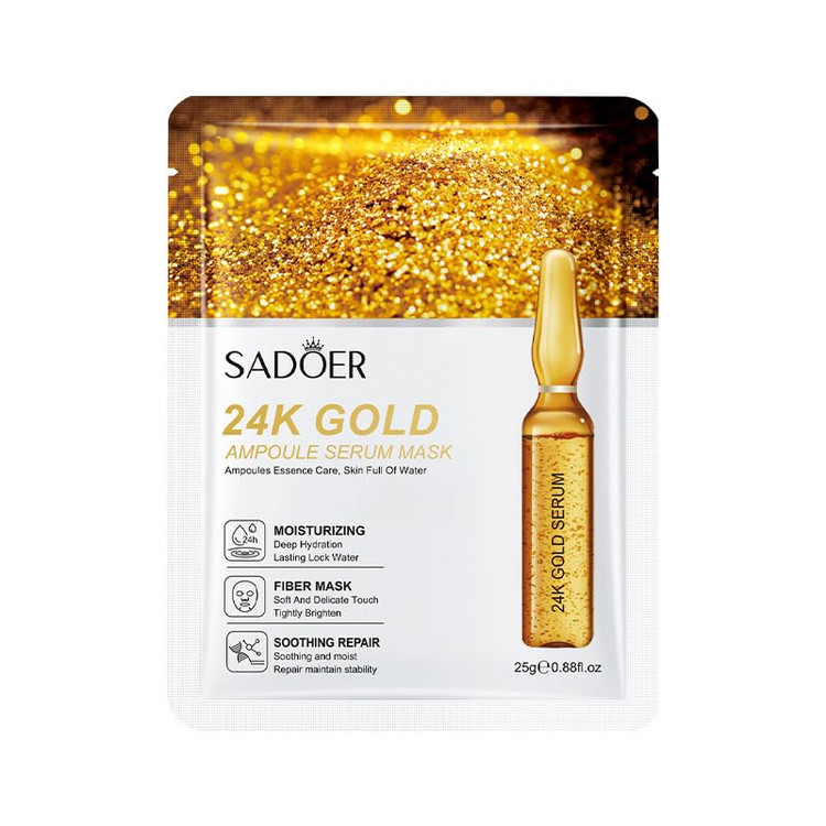 ماسک صورت ورقه ای سرم آمپول طلا 24K سادور وزن 25 گرم SADOER