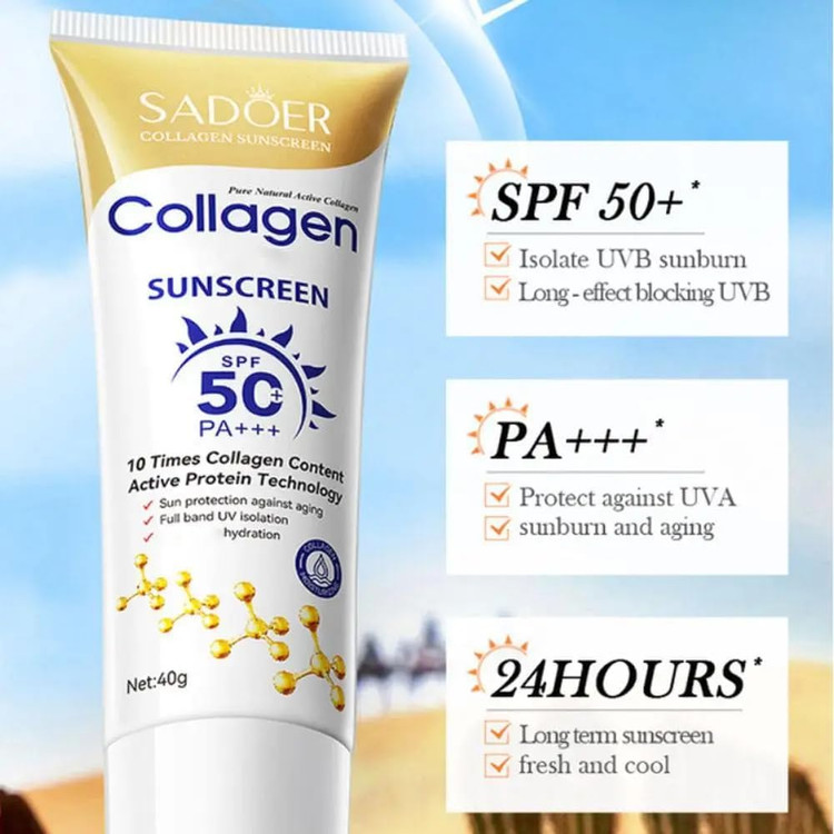 کرم ضد آفتاب بدون رنگ کلاژن سادور SPF50 وزن 40 گرم