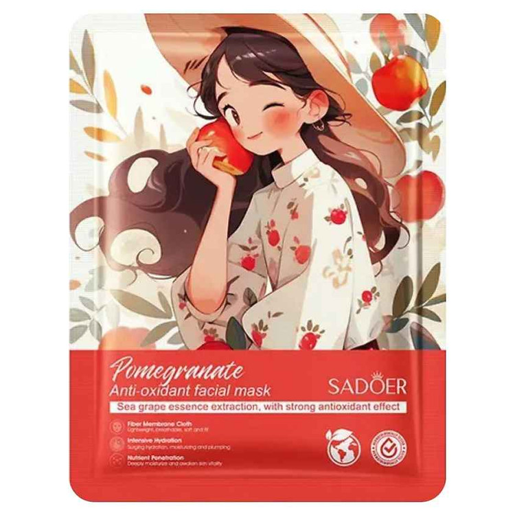 ماسک صورت ورقه ای ضد پیری انار سادور وزن 25 گرم SADOER