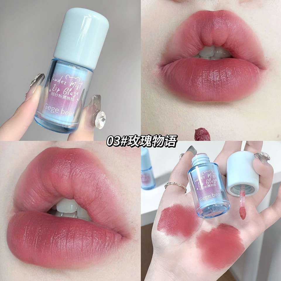 رژ لب مایع خمیری و مخملی گی گی بیر GEGE BEAR مدل POWDER MIST LIP GLAZE