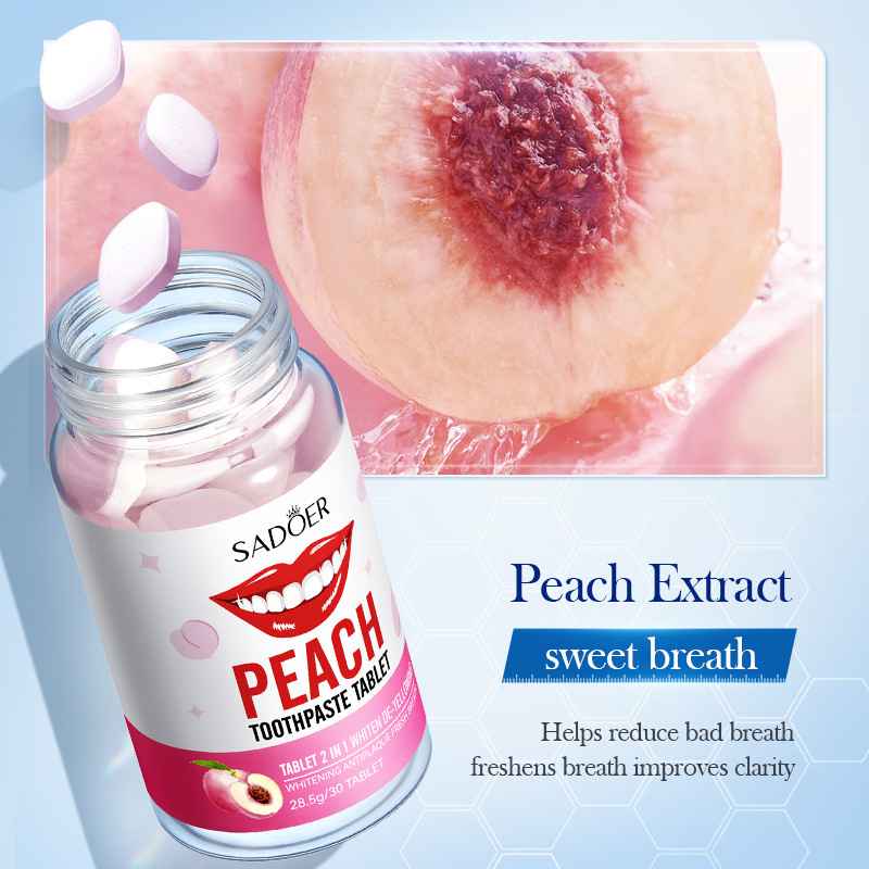 قرص خمیر دندان سفید کننده و آنتی پلاک سادور طعم هلو بسته 30 عددی