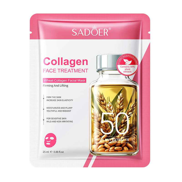 ماسک صورت ورقه ای ضد چروک کلاژن و جوانه گندم سادور وزن 25 گرم SADOER