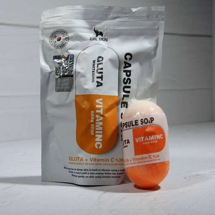 صابون کپسولی روشن کننده فیل اسکین مدل گلوتا و ویتامین سی وزن 120 گرم