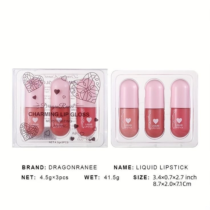 پک رژ لب مایع سه عددی براق شایندار دراگون رانی مدل CHARMING LIP GLOSS