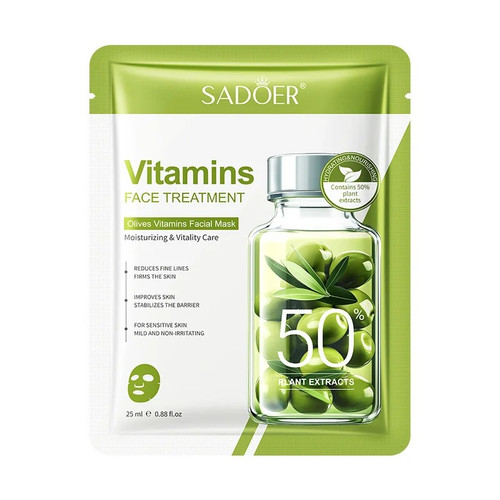 ماسک صورت ورقه ای نرم کننده و آنتی اکسیدان زیتون سادور SADOER وزن 25 گرم