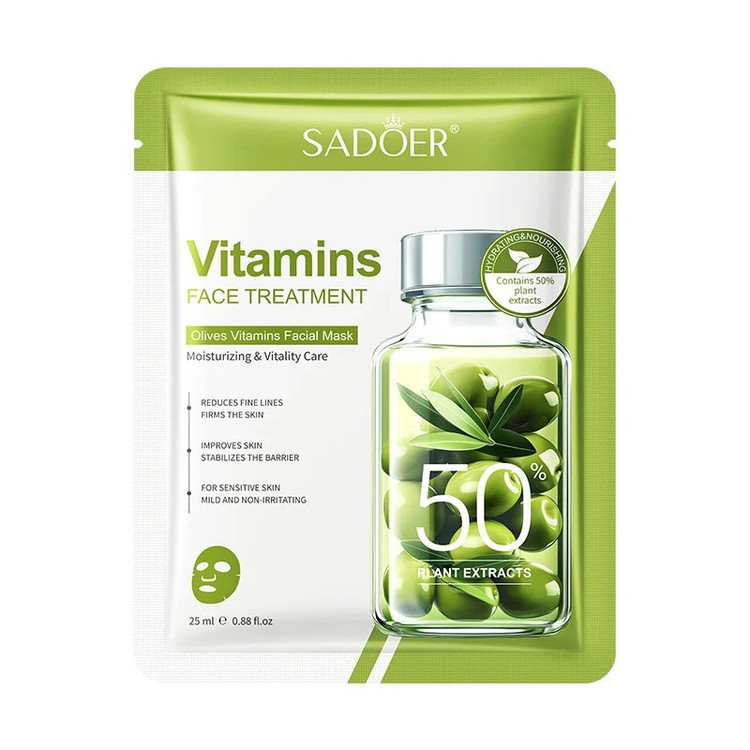 ماسک صورت ورقه ای نرم کننده و آنتی اکسیدان زیتون سادور SADOER وزن 25 گرم