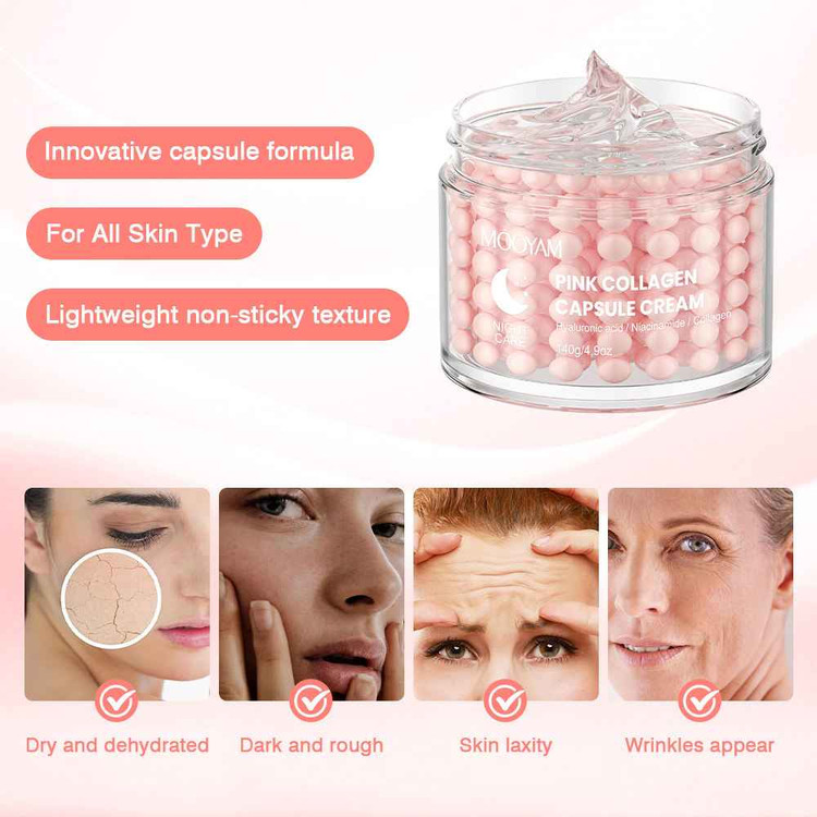 کرم کپسولی ضد چروک مویام مدل PINK COLLAGEN وزن 140 گرم