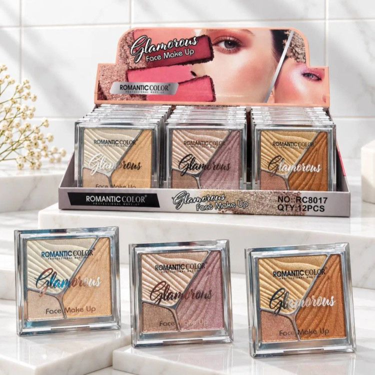 پالت هایلایتر سه رنگ رومانتیک کالر مدل glamorous وزن 11.2 گرم