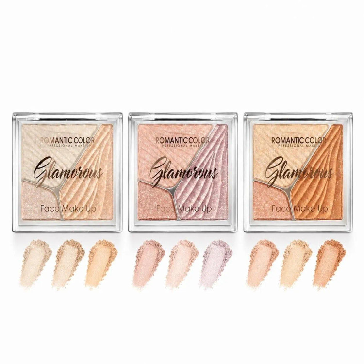 پالت هایلایتر سه رنگ رومانتیک کالر مدل glamorous وزن 11.2 گرم