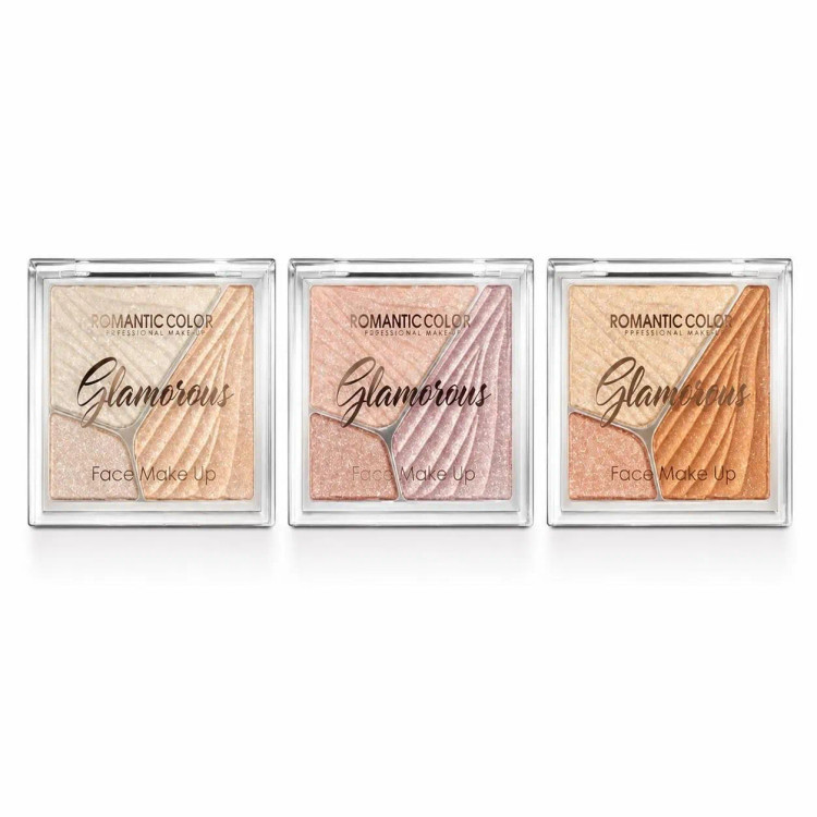 پالت هایلایتر سه رنگ رومانتیک کالر مدل glamorous وزن 11.2 گرم