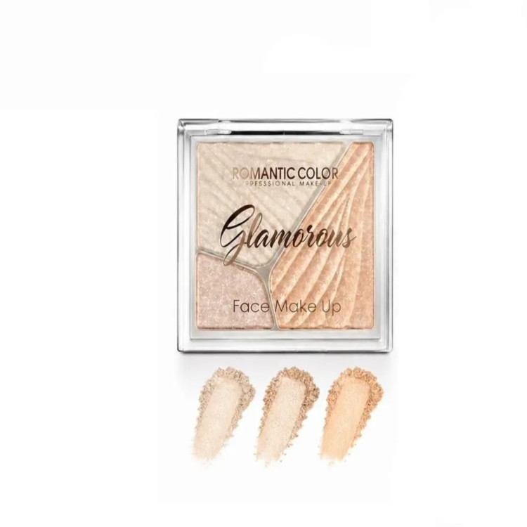 پالت هایلایتر سه رنگ رومانتیک کالر مدل glamorous وزن 11.2 گرم