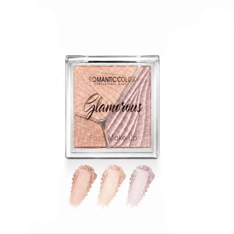 پالت هایلایتر سه رنگ رومانتیک کالر مدل glamorous وزن 11.2 گرم