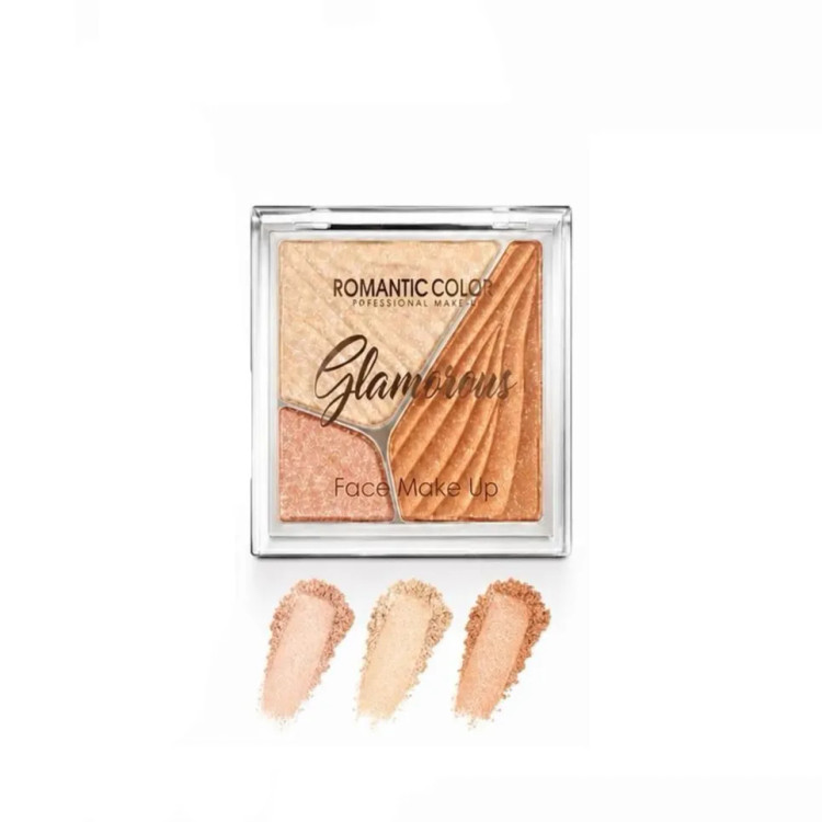 پالت هایلایتر سه رنگ رومانتیک کالر مدل glamorous وزن 11.2 گرم